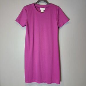 SUSAN GRAVER Women L Midi Dress Casual Stretch Minimalist Work Travel Pink Shift